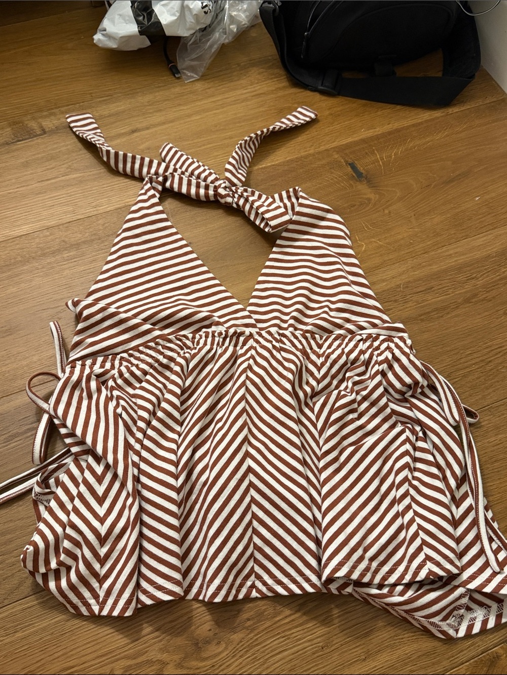 American Threads Striped Halter Top in Brown and White